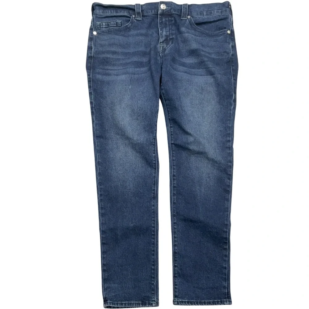 True Religion Rocco Jeans Men 38 Blue Relaxed Skinny Dark Wash Denim Metal Rock